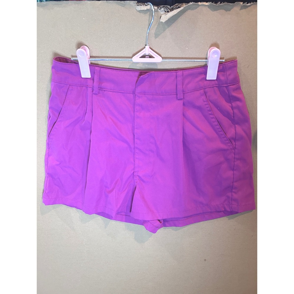 SHEIN Pleated High Waist Shorts Womens Medium Magenta Purple Excellent Preppy